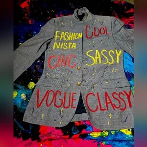 Gray Blazer with Colorful Text